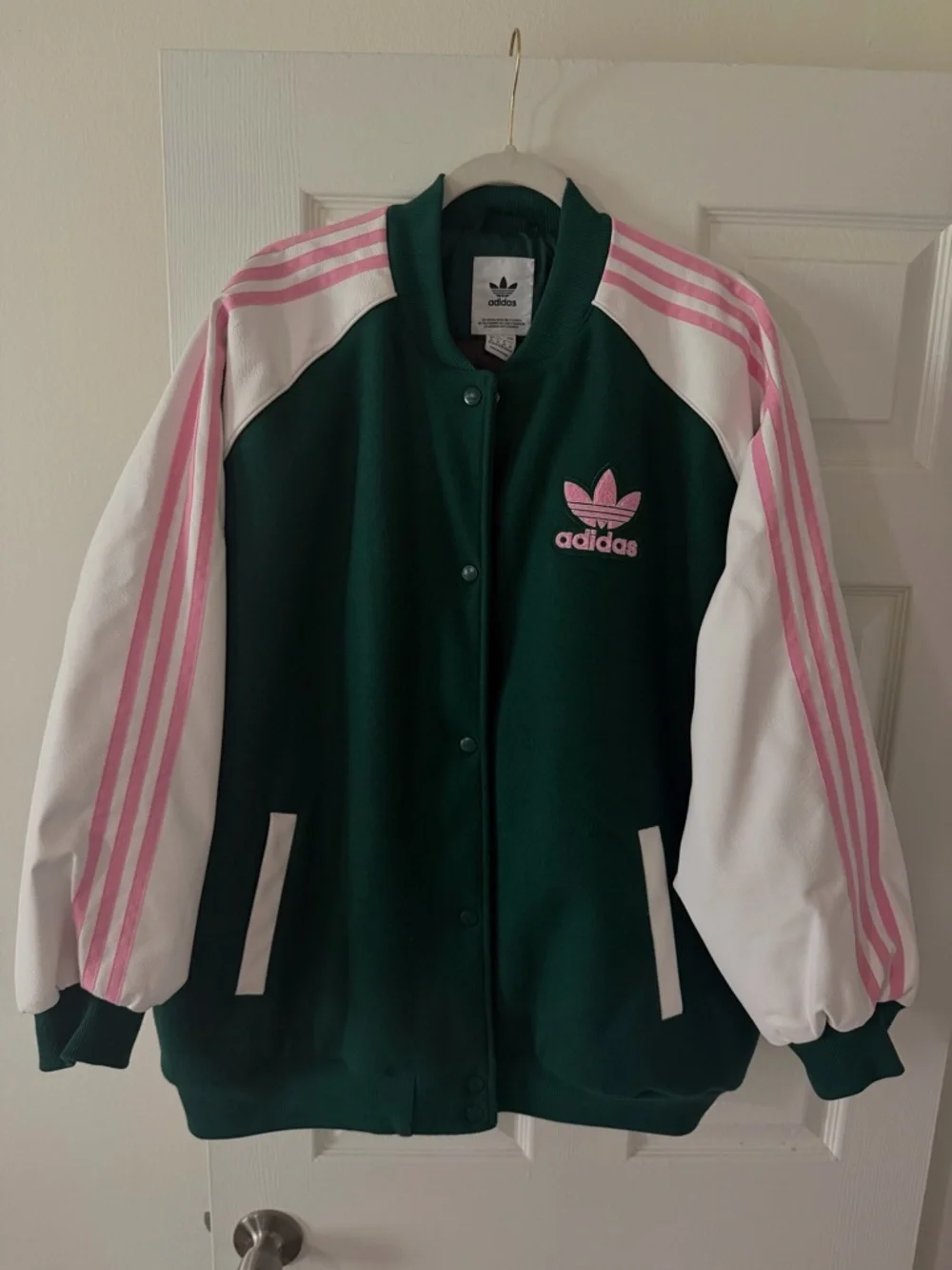 adidas Dark Green, White & Pink Bomber Track Jacket - Picture 1 of 7